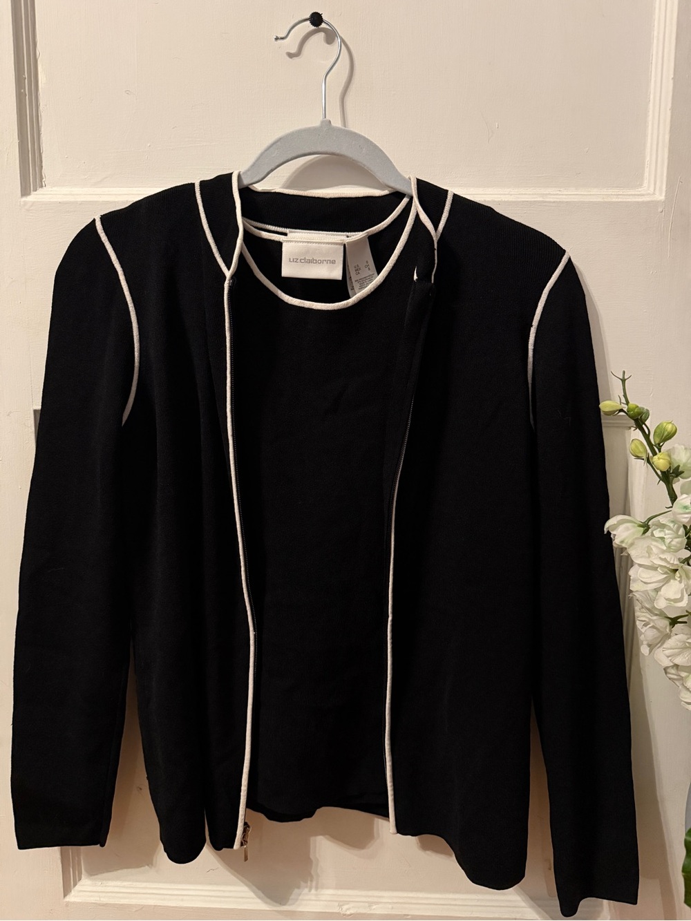 Liz Claiborne Black & White Trim Cardigan & Shell Twin Set - Size S